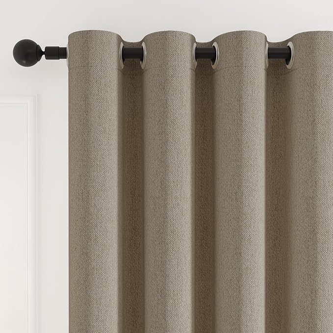 100% Blackout Extra Long Curtains 120 inch Length 2 Panels for Living Room, Linen-Look Textured Room Darkening Thermal Insulated Noise Reduction Drapes for Bedroom (W52xL120, Taupe)