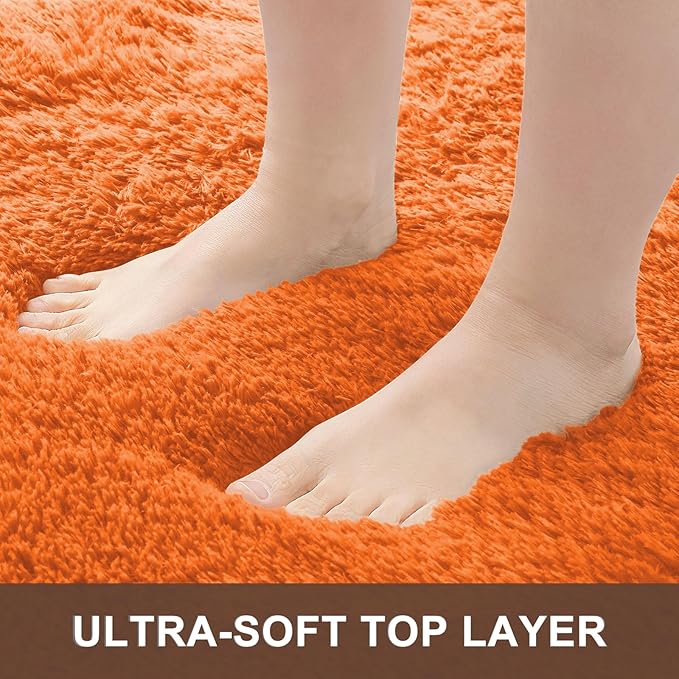 OLANLY 2x6 Machine Washable Runner Rugs for Hallway, Soft Fluffy Shaggy Bedside Rugs for Bedroom, Living Room, Indoor Floor Carpet for Kids Girls and Boys, Nursery Rooms, Home Decor Aesthetic, Orange