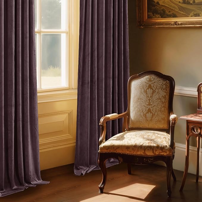 StangH Luxury Purple Curtains 90 Inches - Super Soft Insulated Velvet Drapes with Rod Pocket for Living Room,Sunlight Blocking Privacy Window Treatments, W52 x L90, 2 Panels
