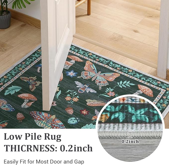 2.5x8 Runner Rug for Hallway Washable Kitchen Rugs Non Slip with Rubber Back Mushroom Soft Low-Pile Stain Resistant Foldable Indoor Carpet for Entryway Laundry Room Floor Mats Black