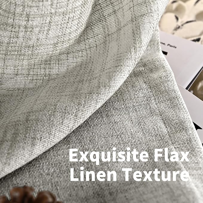 YoungsTex Short Linen Curtains 40 Inches Long for Kitchen Window Over Sink, Dark Grey Semi Sheer Drapes Light Filtering with Bronze Grommet Privacy for Bedroom Bathroom, 2 Panels, 42 X 40 Inch
