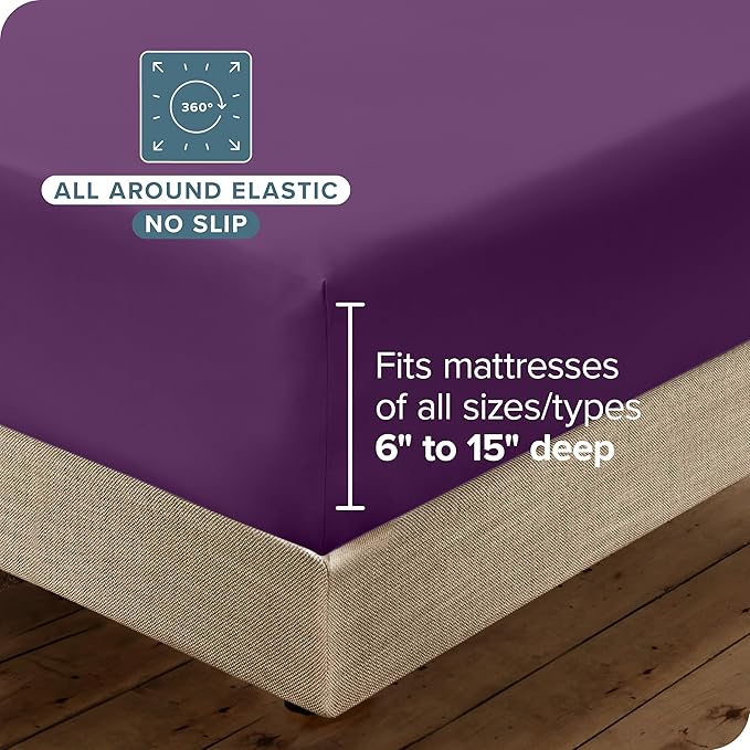 Bare Home Hotel Luxury Queen Sheet Set, Extra Soft - 6 Piece Set - Deep Pockets - Easy Fit - Cooling & Breathable - Wrinkle, Fade, Stain Resistant - Includes 4 Pillowcases (Queen, Plum)