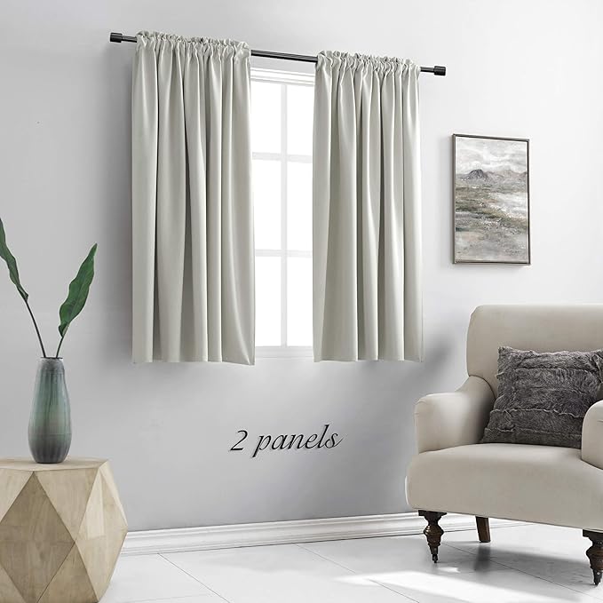 DONREN 45 Inch Length Curtains Light Gray Blackout Curtains Drapes- All Season Thermal Insulated Rod Pocket Blackout Curtain Panels for Kids Room,2 Panels,Grey
