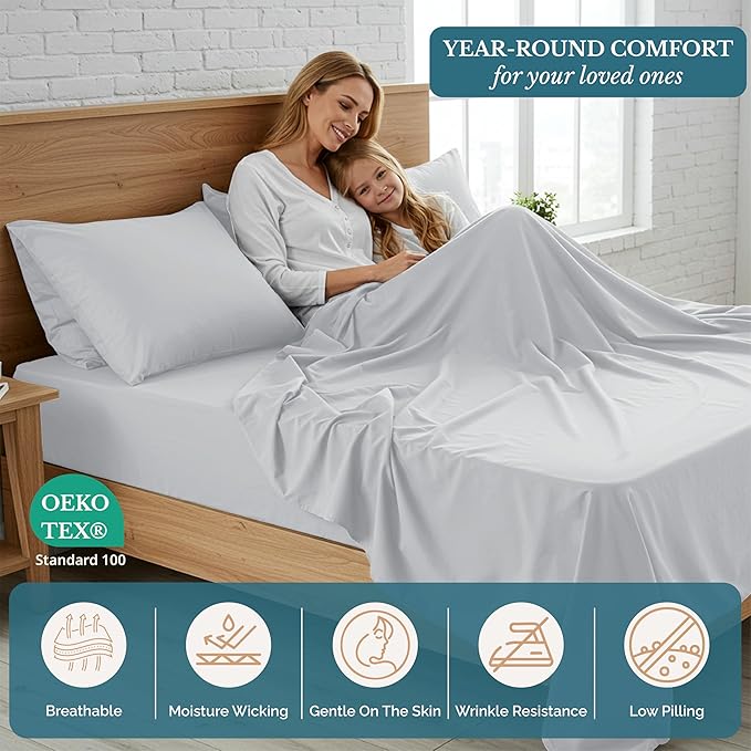 Casa Platino King Size Sheet Set – 4 Piece Pre-Washed Brushed Microfiber Bedding, Deep Pocket Sheets, Fade Resistant, Soft Bed Sheets, Durable & Long Lasting, Ideal for Everyday Use - Silver