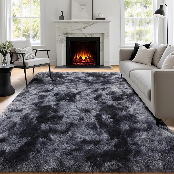 PAGISOFE Dark Grey Large Area Rugs for Living Room Carpet, 8x10 Rug, Big Fluffy Modern Area Rug, Shaggy Indoor Soft Rugs for Playroom, Men, Women, Kids Bedroom Rug, Home Decor, Plush Fuzzy Shag Rug