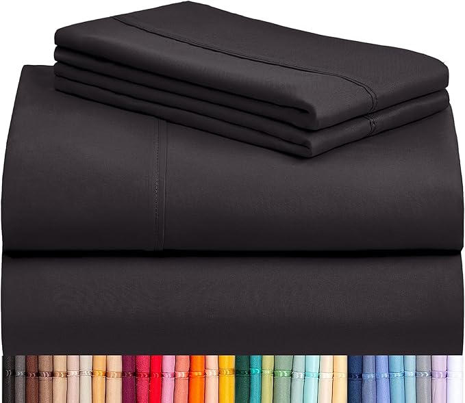 LuxClub 3 PC Twin Sheet Set, Deep Pockets Wrinkle Free Cooling Bed Sheets Hotel Bedding for Women, Men, Kids & Teens, Includes 1 Fitted Sheet, 1 Flat Sheet and 1 Pillowcase-Silky Soft Black