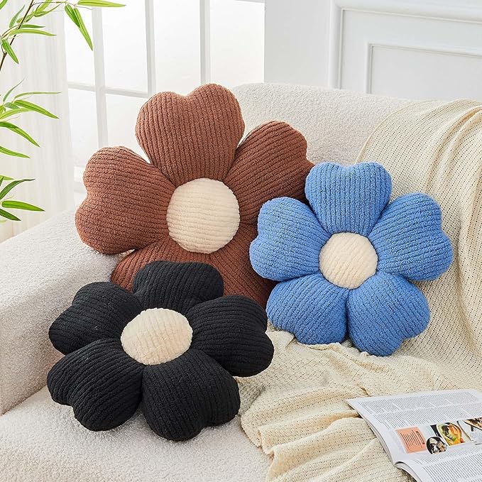 Kcvvcr Flower Throw Pillow, Cute Flower Shaped Pillow Decorative Throw Pillow for Bed Couch, Soft Daisy Pillows Floor Seating Cushion Cushions (19.6 Inch Blue)