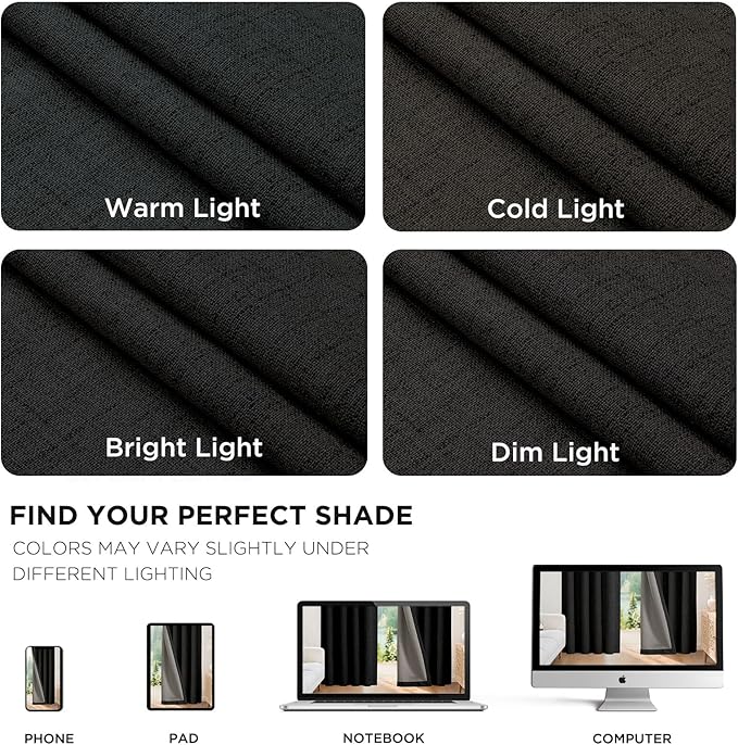 Joydeco Linen Blackout Curtains for Bedroom - 100% Light Blocking 1 Panels, Black Drapes 100" W x 108" L, Thermal Insulated Room Darkening Curtains for Living Room, Rod Pocket & Back Tabs