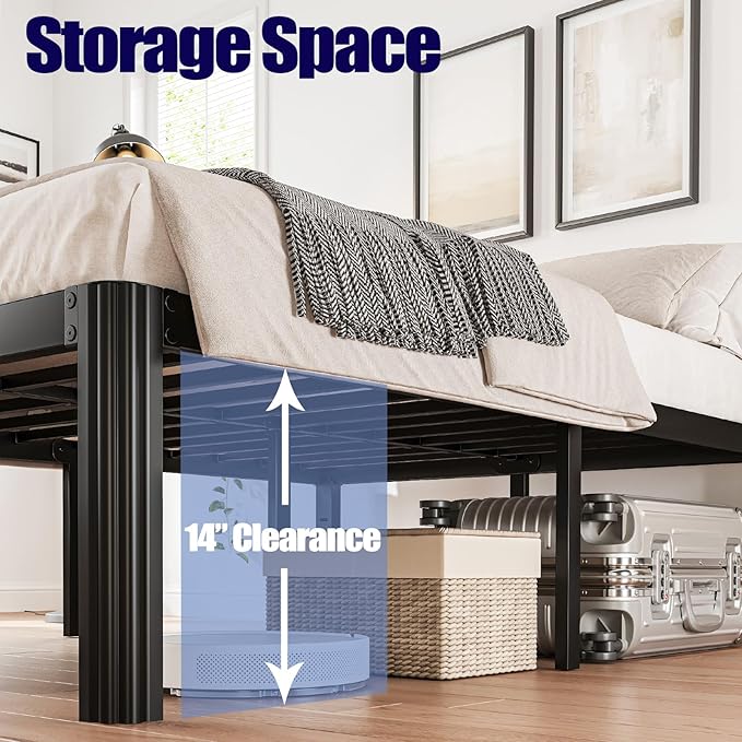 Hunlostten 16" Heavy Duty Twin Bed Frame No Box Spring Needed, Metal Platform Bed Frame Twin with Round Corners, Easy Assembly, Noise Free, Black