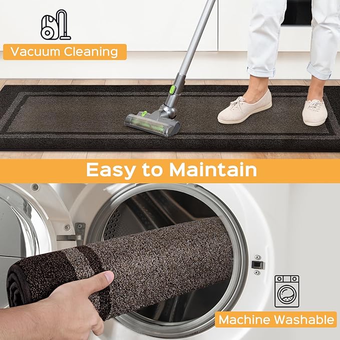 Kitchen Rugs 24" x 84", Non-Slip Machine Washable Kitchen Runner Rugs Floor Mats, Absorbent Comfort Standing Mats for Kitchen, Sink, Laundry and Hallway, Rolled Packaging, Grayish Brown & Coffee