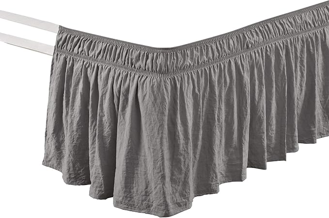 Lush Decor Ruched Ruffle Elastic Easy Wrap Around Bed Skirt Single Queen/King/Cal King Dark Gray - Queen Bed Skirt - Dust Ruffle - Gray Bedskirts