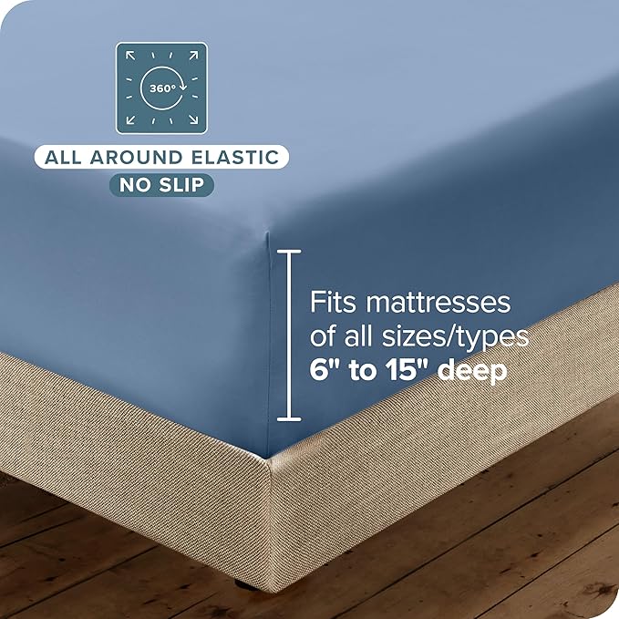 Bare Home Hotel Luxury Split King Sheet Set, Extra Soft, Deep Pockets, Easy Fit, Cooling & Breathable, Wrinkle, Fade, Stain Resistant, Includes 4 Pillowcases (Split King, Coronet Blue)