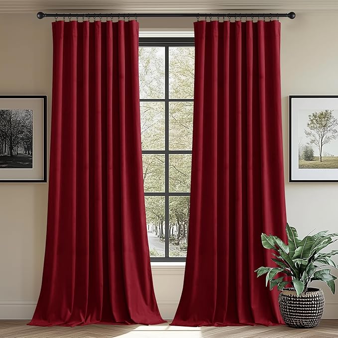 StangH Christmas Velvet Curtains 96 inches Long Heavy-Duty Large Window Drapes Room Darkening Privacy Enhancing Panels for Home Theater/Film Room/Stage, Red, 62 x 96 inches, 2 Pcs