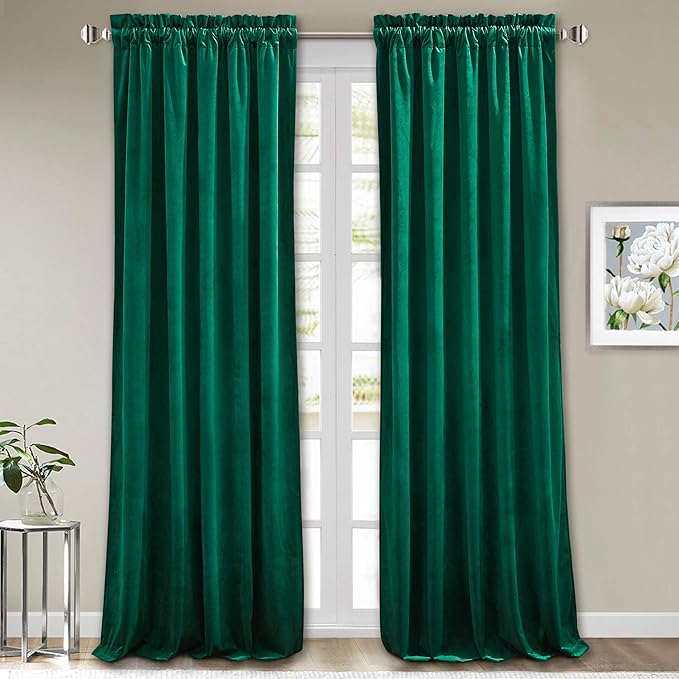 StangH Emerald Green Velvet Curtains Blackout - Classic Solid Christmas Decorative Thermal Insulated Blackout Window Drapery for Living Room/Holiday Fete, W52 x L96-inch, 2 Panels