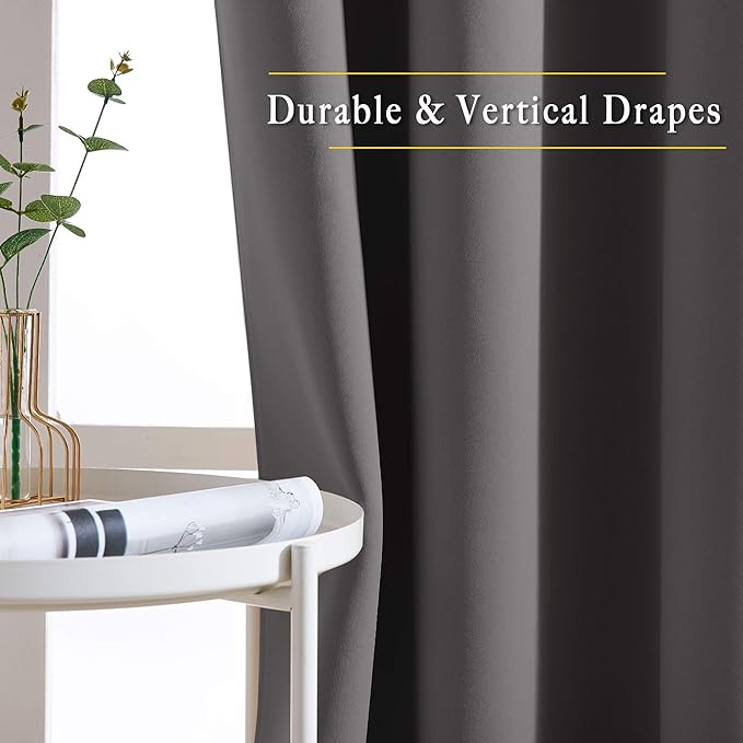 NICETOWN Blackout Window Curtains 72" L - Grommet Top Room Darkening Thermal Insulated Vertical Window Drapes Modern for Flat/Apartment (2 Panels, 46 x 72 Inch, Grey)