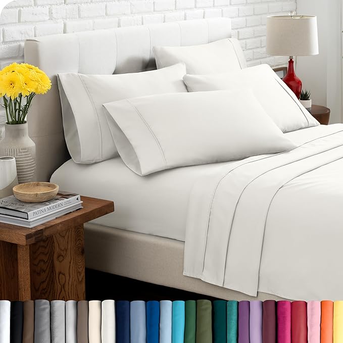 Bare Home Hotel Luxury Twin Sheet Set, Extra Soft - 4 Piece Set - Deep Pockets - Easy Fit - Cooling & Breathable - Wrinkle, Fade, Stain Resistant - Includes 2 Pillowcases (Twin, Cream)