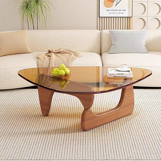 Glass Coffee Table, Mid Century Modern Coffee Table, Coffee Table for Living Room Center Table Suitable for Bedroom Living Room Reception Office Tables (Walnut/Brown, Large)