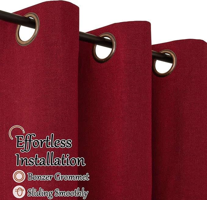 Short Linen Blackout Curtains for Winter Christmas Decor 45 Inch Long, Red Thermal Insulated Short Total Light Blocking Curtains for Small Window Living Room Bedroom, Each 52x45 Inch 2 Panels