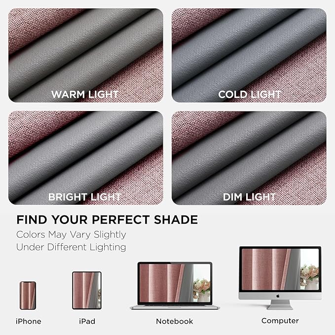 Joydeco Blackout Curtains 84 Inches Long 2 Panels Burg, Room Darkening Curtains for Bedroom, 100% Black Out Textured Thermal Drapes Privacy Protection 2 Panels Set(W52 x L84 Inch, Pink)