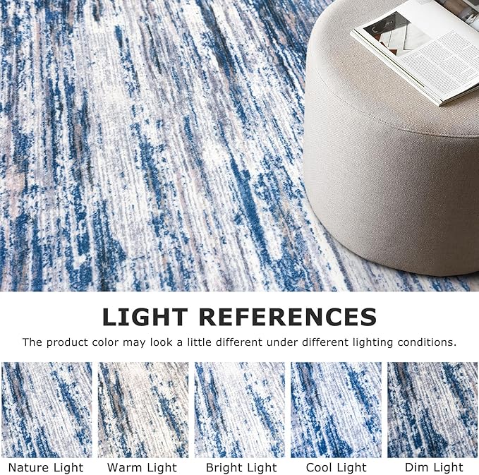 2x6 Modern Abstract Runner Rug for Hallways, Navy Blue Gray Neutral Multi Super Soft Hallway Decor Kitchen Rugs with Non-Slip, Non-Shedding Washable Rug for Entryway Bedroom Indoor