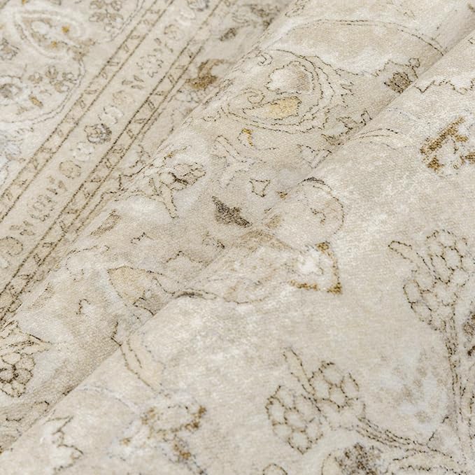 Brown 8x10 Area Rug Washable Vintage Carpet for Living Room Bedroom Large Soft Retro Floral Low Pile Thin Indoor Rug Non Slip Central Medallion Floor Cover for Dining Room Office