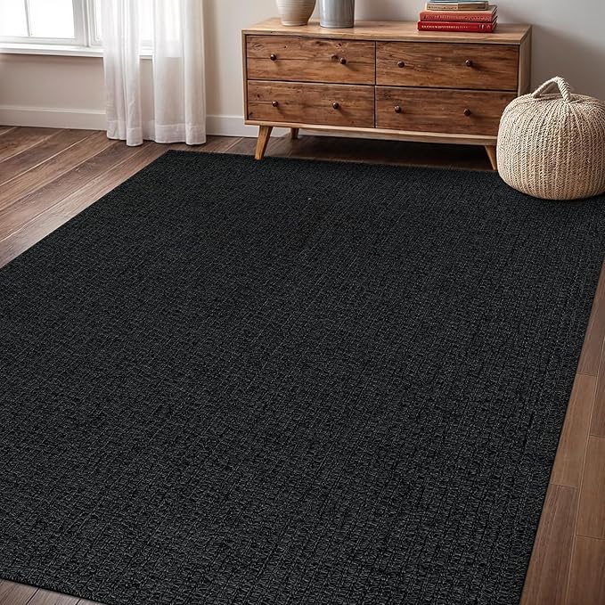Easy Jute Rug 9x12 Indoor Outdoor Natural Rugs Solid Fiber Rug Woven Area Rug Boho Easy Clean Inside Carpet for Living Room Bedroom Dining Room Hallway or Outdoor Patio Porch (9 X 12 Dark Grey)