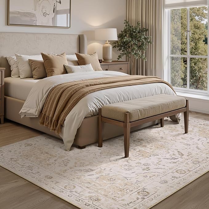 PADOOR 8X10 Area Rug,Rugs for Living Room,Soft Beige Rugs for Bedroom,Machine Washable Rug Non Slip Carpet for Dining Room Living Room Bedside Office