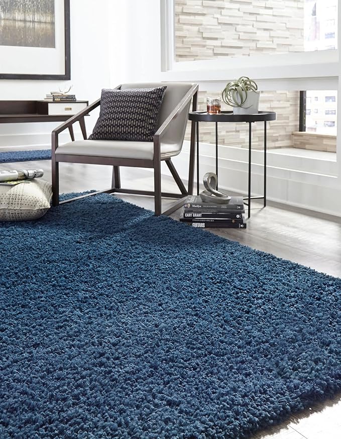 Unique Loom Solid Shag Collection Area Rug (5' 1" x 8' Rectangle, Sapphire Blue/ Navy Blue)
