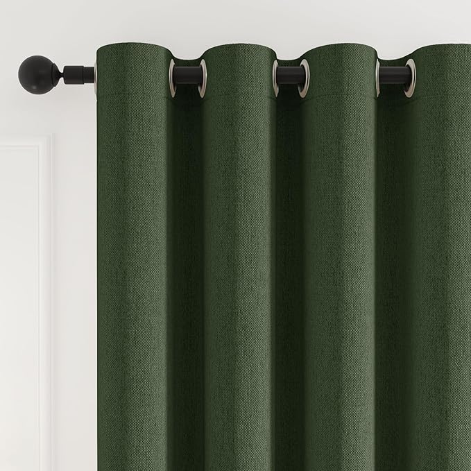 100% Blackout Curtains 84 Inch Length 2 Panels Set for Bedroom/Living Room, Grommet Linen-Look Textured Light Blocking Room Darkening Energy Saving Thermal Insulated Drapes (W52xL84, Olive)