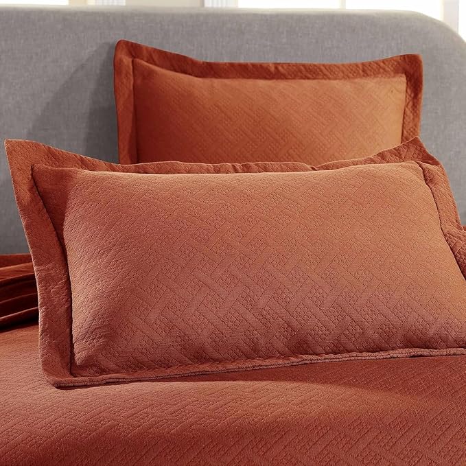 Superior 100% Cotton Basket Weave Bedspread with Shams, All-Season Premium Cotton Matelasse Jacquard Bedding, Quilted-Look Geometric Basket, Twin, Mandarin