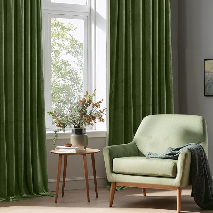 StangH Moss Green Curtains Velvet - Luxury Blackout Green Curtains for Holiday Decoration, Soft Thermal Window Treatments for Loft/Bedroom, W52 x L96, 2 Panels