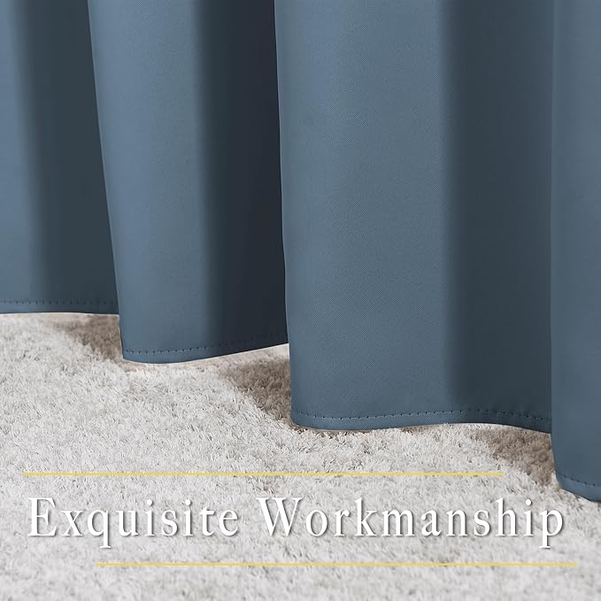 NICETOWN Smoky Blue Curtains 90 inch Length, Sound Reducing Thermal Insulated Grommet Room Darkening Window Treatments for Bedroom/Living Room, 2 Panels, W52 x L90, Smoky Blue