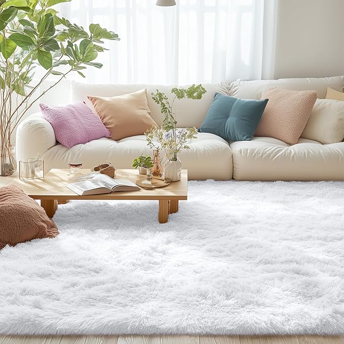 OLANLY 5x8 Machine Washable Large Area Rugs for Living Room, Bedroom, Soft Fluffy Shaggy Bedside Rug, Indoor Floor Carpet for Kids Girls and Boys, Dorms, Nursery, Home Decor Aesthetic, White