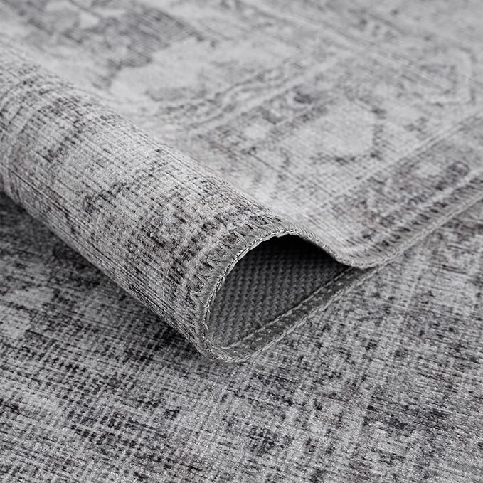 Bloom Rugs Washable 5' x 7' Rug - Ivory/Silver Gray Traditional Area Rug for Living Room, Bedroom, Dining Room, and Kitchen - Exact Size: 5' x 7'