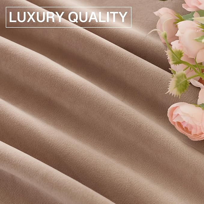 StangH Blush Beige Velvet Curtains for Nursery Girls Bedroom, Elegant Rod Pocket Light Dimming Privacy Window Drapes for Sliding Patio Door Living Room, W52 x L90, 2 Panels