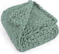 Chunky Knit Throw Blanket 50"X 60", 100% Handmade with Soft Chenille Yarn, 4.4lbs Thick Cable Knitted Blankets, Large Rope Knot Crochet Throws for Couch Sofa Bed Home Decor, Sage Green