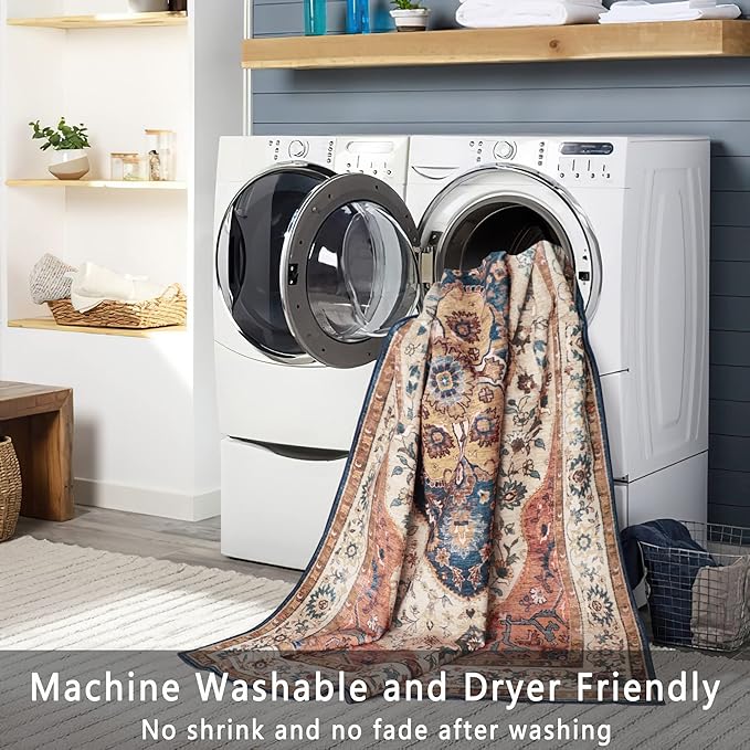 vivorug Runner Rug 2'x8' Vintage Washable Non-Slip Runners for Hallways Kitchen Entryway Laundry Room Carpet Hallway Runner Beige