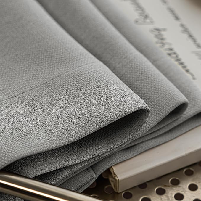 100% Blackout Curtains 102 inch Length 2 Panels for Living Room, Linen-Look Textured Room Darkening Thermal Insulated Noise Reduction Farmhouse Drapes for Bedroom (W52xL102, Grey)