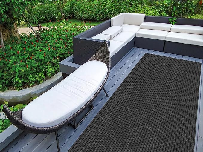 Ottomanson 2'7" x 44' Hallway Runner with Scraper Pile - Extra Durable Non-Slip Rug Mat for Indoor & Outdoor Use - Ideal for Kitchen, Entryway & Garage - High-Traffic Carpet, Black