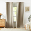 Vision Home Sand Linen Full Blackout Curtains 90 inch Long for Bedroom Living Room Darkening Soundproof Window Panels Thermal Insulated Rod Pocket Back Tab Neutral Drapes 56" Wx90 Lx2