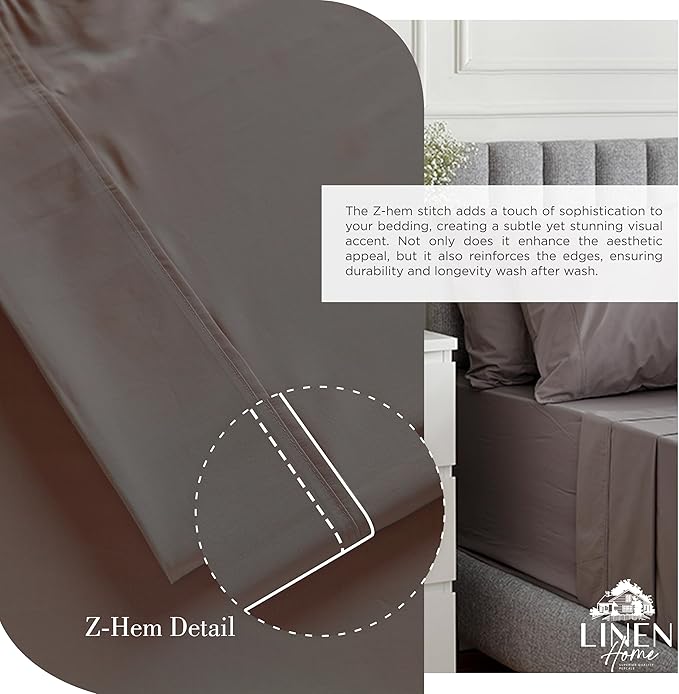 Linen Home 100% Cotton Percale Sheets Queen Size, Charcoal, Deep Pocket, 4 Pieces Set - 1 Flat, 1 Deep Pocket Fitted Sheet and 2 Pillowcases, Crisp Cool and Strong Bed Linen