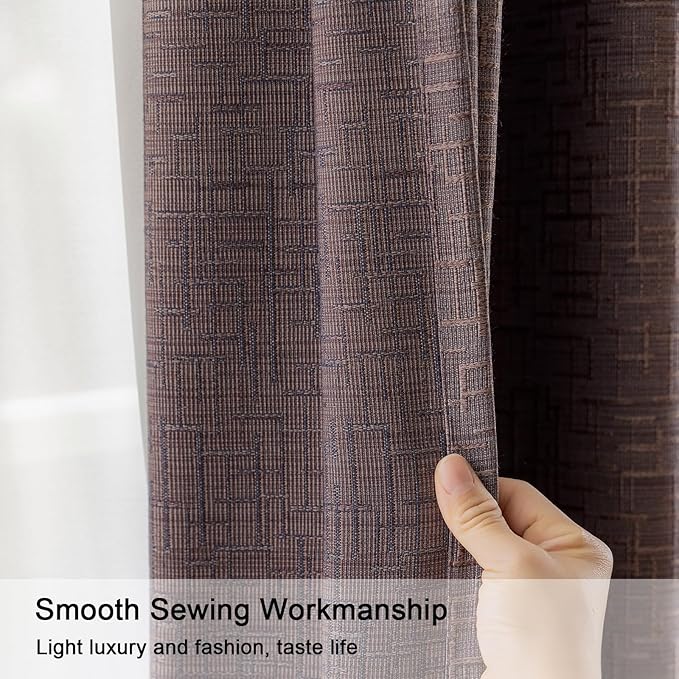Jacquard Linen Curtains 96 inch Length 2 Panels Thick Faux Linen Blended Window Drapes Burlap Textured Curtains with Grommet for Living Room Bedroom Farmhouse (52x96 Fashion Purple) Natural