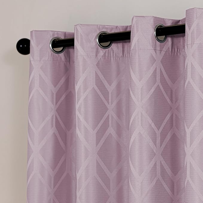 Amazon Basics Jacquard 2-Piece 100% Blackout Curtains, Living Room and Bedroom Drapes, Thermal Insulated Window Treatment, 42"x72", Pink