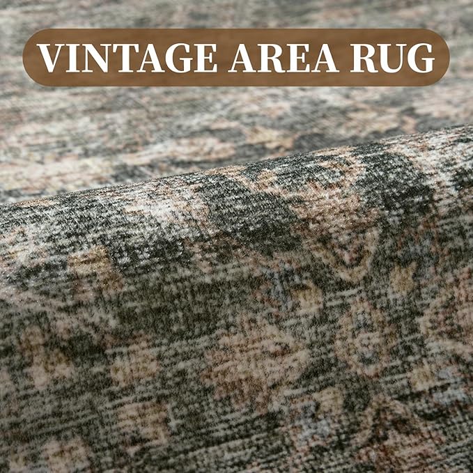 MontVoo-Vintage Area Rug 5X7 Green Rugs for Living Room-Soft Distressed Printed Rugs for Bedroom-Non Slip Carpet-Machine Washable Rug for Dining Room Living Room Bedside Office