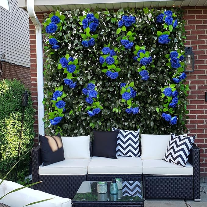 GLANT Expandable Fence Privacy Screen for Balcony Patio Outdoor,Decorative Faux Ivy Fencing Panel,Artificial Hedges (Single Sided Leaves) (2, Branches -Blue Rose)