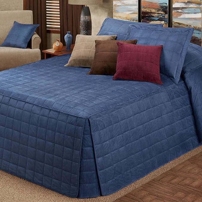 Touch of Class Camden Luxury Bedding | Warm Indigo Color | Grande Fitted Bedspread | Faux Suede Box Quilted Design | Designed 3 Piece Set Includes King Bedspread and 2 King Shams