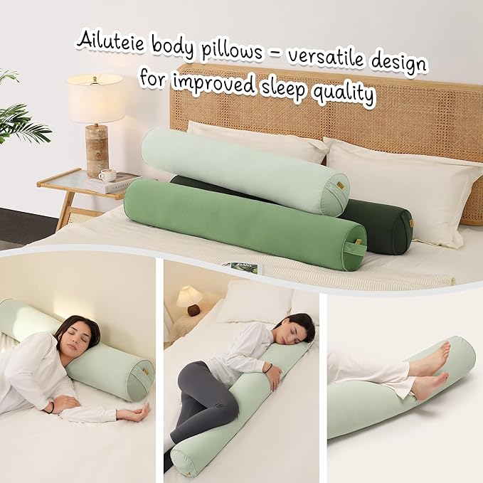 Bolster Pillow for Bed – Long Round Body Pillow for Adults, Cuddle Pillow for Sleeping, Full-Length Support,47.24 x 7.87 Inches,Celadon Green