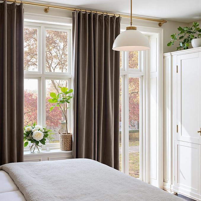 Lazzzy Velvet Blackout Curtains Thermal Insulated Room Window Drapes Super Soft Luxury Curtains for Living Room Bedroom Rod Pocket 2 Panels, Truffle, 52" W x 108" L
