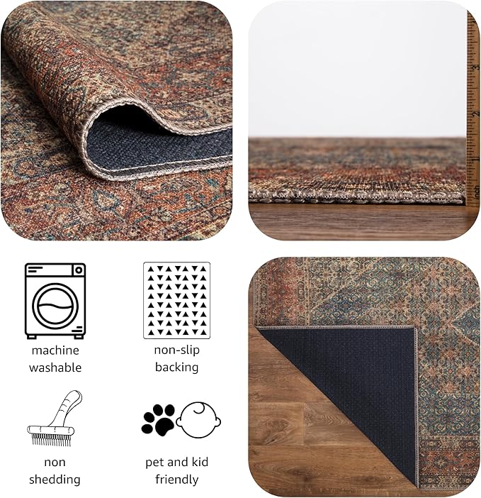 Keen Home Design 2x7 Rug - Machine Washable Runner Rug with Non-Slip Backing, Ideal for Hallway, Entryway, Kitchen, Laundry Room - Vintage, Easy Clean, Durable, Low Pile Rug - (2'6" x 7')