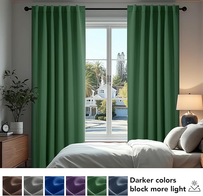 Deconovo Blackout Curtain Panels for Kids Bedroom - Room Darkening Back Tab and Rod Pocket Curtains, 42x72 Inch, Dark Forest, 2 Panels, Adult